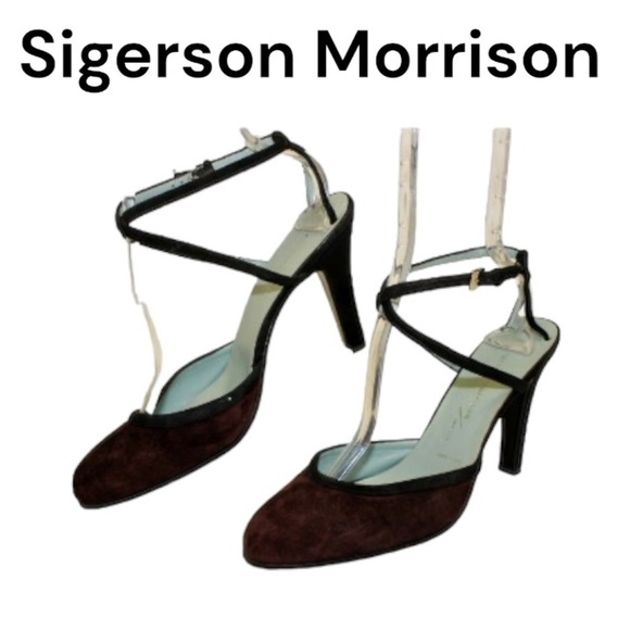 Sigerson Morrison Brown Suede Ankle Strap Buckle Sandal Shoe Size 8.5 - Picture 1 of 15